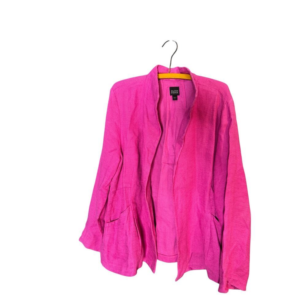 Eileen Fisher Pink Linen Cotton Open Front Jacket Womens Large Pocket Cardigan